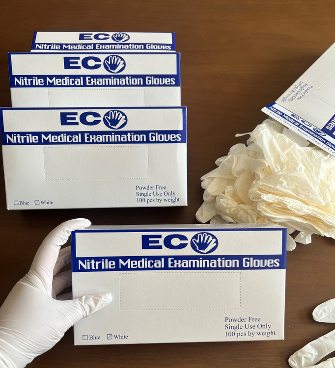 دستکش نیتریل خالص سفید صدفی سایز مدیوم برند اکو مالزیایی